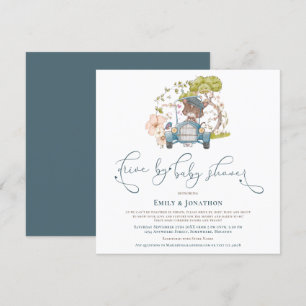 Vintage Auto Turquoise Cat Boy Rijden met Baby sho Kaart