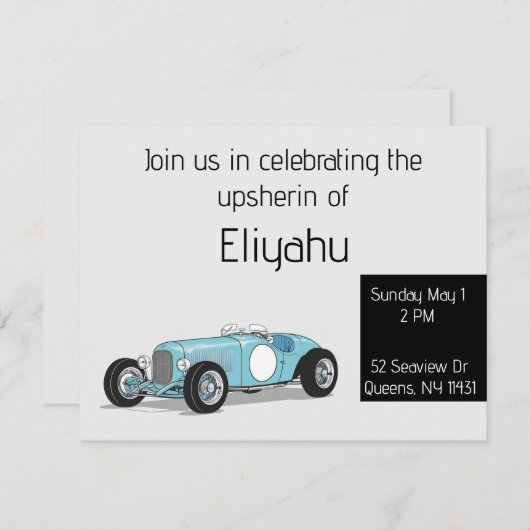 Vintage auto upsherin uitnodiging (Voorkant / Achterkant)
