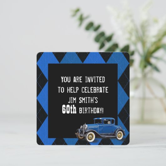 Vintage auto verjaardag uitnodigen kaart (Staand voorkant)
