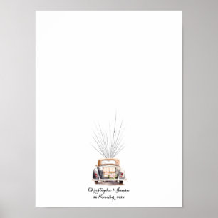 Vintage auto vingerafdruk ballon bruiloft gastenbo poster