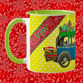 Vintage-auto voor kerstmis met Prettige feestdagen Mok