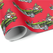 Vintage auto zwart kerstman! cadeaupapier (Rol Hoek)