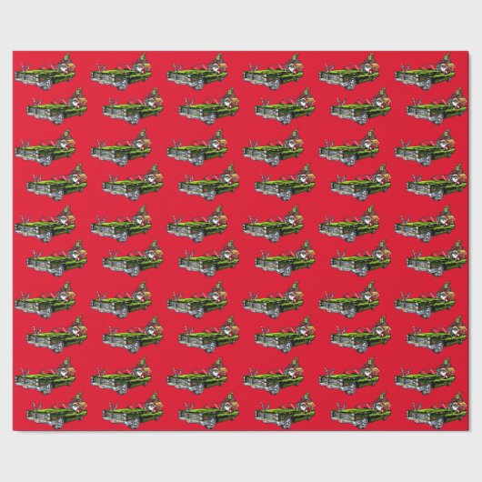 Vintage auto zwart kerstman! cadeaupapier (Zoom)