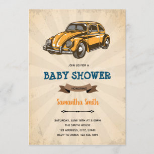 Vintage autodouche verjaardagsuitnodiging kaart