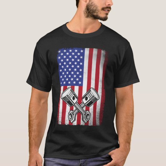 Vintage automonteur Zuiger Amerikaanse vlag vintag T-shirt (Voorkant)