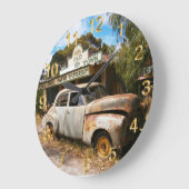 Vintage-auto's en -garage, ronde wandklok (Hoek)