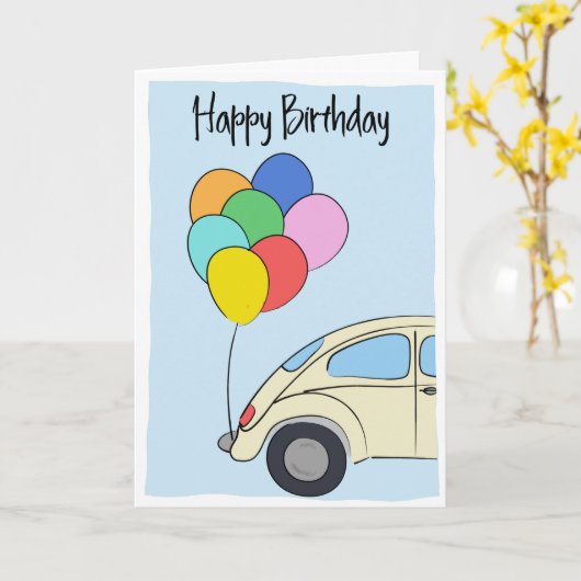 Vintage Auto's en kleurrijke ballonnen Kaart (Gele Bloem)