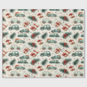 Vintage auto's op feestelijk inpakpapier (Vlak)