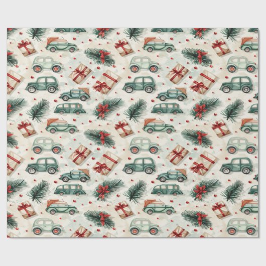 Vintage auto's op feestelijk inpakpapier (Vlak)