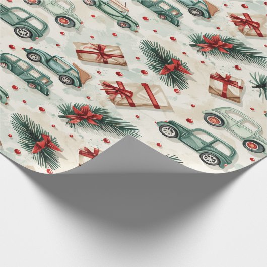 Vintage auto's op feestelijk inpakpapier (Hoek)