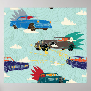 Vintage auto's: Sky wolken patroon Poster
