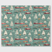 Vintage auto's van kerstbomen cadeaupapier (Vlak)