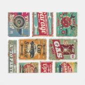 Vintage autoservice en benzinestation metaal fleece deken (Voorkant (Horizontaal))