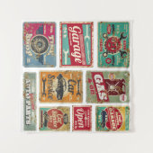 Vintage autoservice en benzinestation  metaal wandkleed (Voorkant (horizontaal))