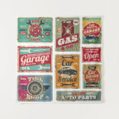 Vintage autoservice en benzinestation  metaal wandkleed (Voorkant)