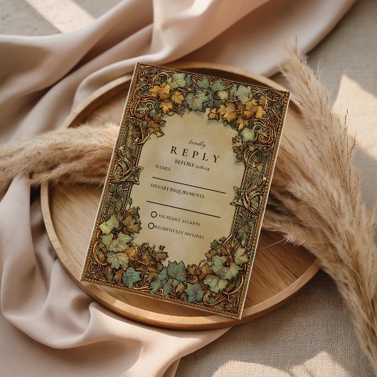 Vintage Autumn Botanical Wedding RSVP Kaartje
