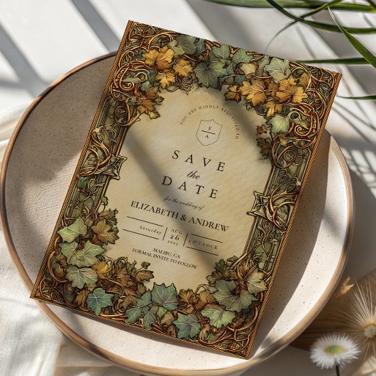 Vintage Autumn Botanical Wedding Save The Date