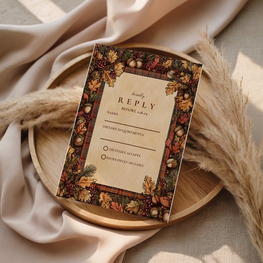 Vintage Autumn Woodland Romance RSVP Kaartje