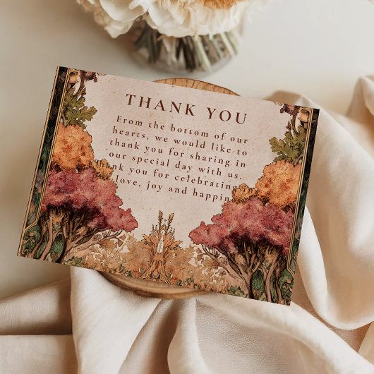 Vintage Autumn Woodland Wedding Bedankkaart