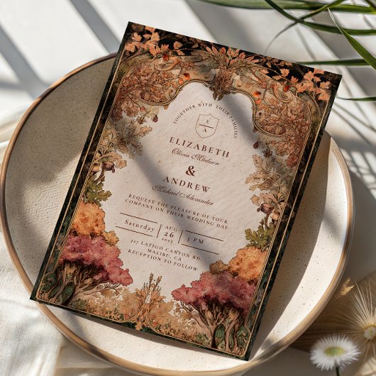 Vintage Autumn Woodland Wedding Kaart