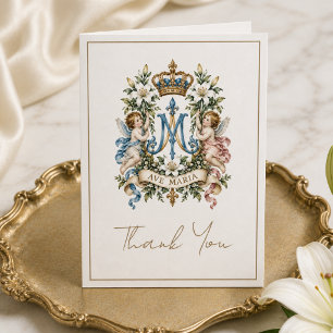 Vintage Ave Maria katholieke engelen monogram Bedankkaart