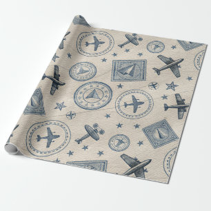Vintage Aviation Paspoort Stempel Patroon (1) Cadeaupapier