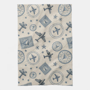 Vintage Aviation Paspoort Stempel Patroon (1) Theedoek