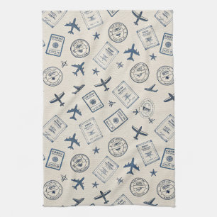 Vintage Aviation Paspoort Stempel Patroon (2) Theedoek