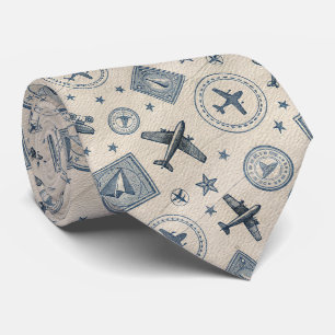 Vintage Aviation Paspoort Stempelpatroon (1) Stropdas