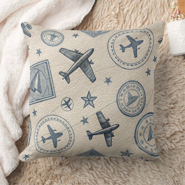 Vintage Aviation Passport Stamp Pattern (1) Kussen (Deken)