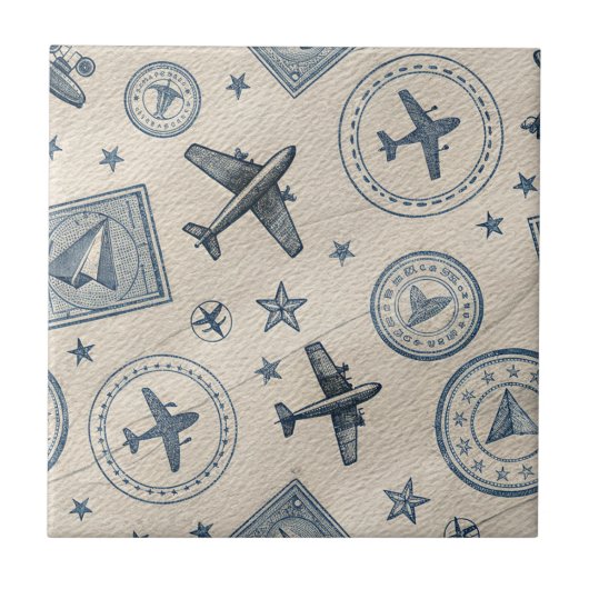 Vintage Aviation Passport Stamp Pattern (1) Tegeltje (Voorkant)