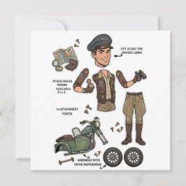 Vintage Avonturier Papieren Poppen Set Feestdagenkaart