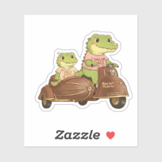 Vintage Avontuur Krokodillen op Scooter Sticker