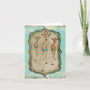 Vintage Azuurblauwe & AmberGiraffes Notecard Kaart