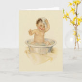 Vintage Baby Bath Note Card Kaart (Gele Bloem)