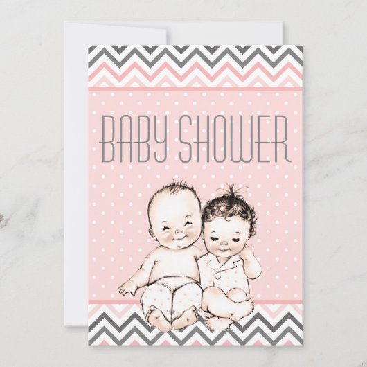Vintage Baby Broer en zuster Baby shower Kaart (Voorkant)