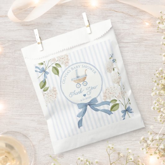 Vintage Baby Carriage French Stripes Thank you Bedankzakje (Geknipt)