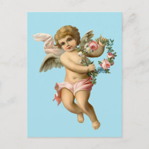 Vintage baby cherubijn met bloemen briefkaart