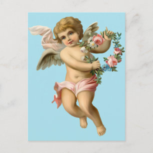 Vintage baby cherubijn met bloemen briefkaart