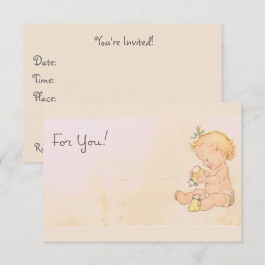 Vintage Baby Girl Baby shower Kaart (Voorkant / Achterkant)