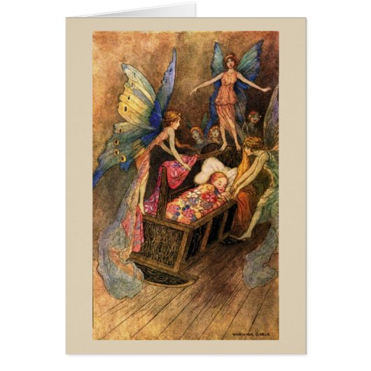 Vintage - Baby in Cradle with Fairies, (Voorkant)