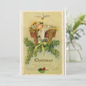 Vintage Baby Jesus in Manger Greeting Card Kaart (Staand voorkant)