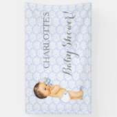 Vintage Baby Jongen Blauw Wit & Grijs Spandoek (Verticaal)