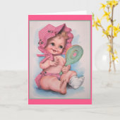 Vintage Baby Meisje Kaart (Gele Bloem)