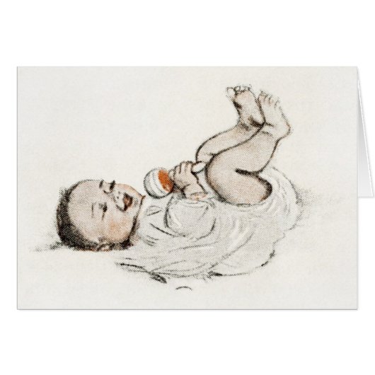 Vintage - Baby met Rattle, (Voorkant Horizontaal)