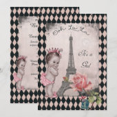 Vintage Baby shower Eiffeltoren Roos Kaart (Voorkant / Achterkant)
