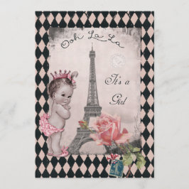 Vintage Baby shower Eiffeltoren Roos Kaart
