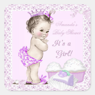 Vintage Baby Shower Meisje Mooie Cupcakes Vierkante Sticker