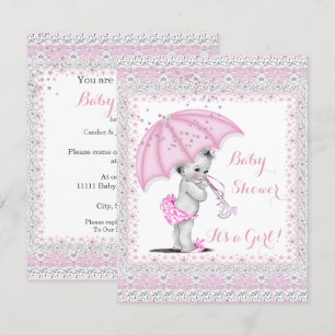 Vintage baby shower meisje roze spatten paraplu kaart