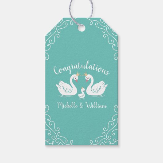 Vintage Baby shower Swan Cadeaulabel (Voorkant)
